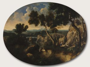 Paesaggio Roccioso con Cacciatori, c.1635 da Gaspard Poussin Dughet