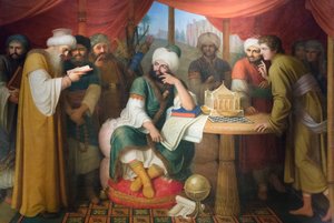 Harun Al Rashid nella sua tenda con i saggi dell