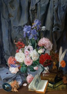 Natura morta con vaso di fiori recisi, conchiglie e libri da Gaspare Mattioli