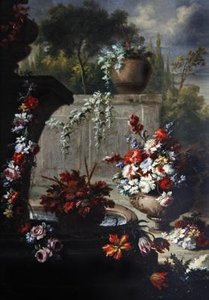 Natura morta di fiori in vasi ornamentali