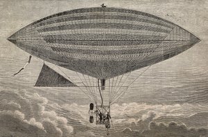 Pallone elettrico con elica, un prototipo di Gaston e Albert Tissandier, Parigi, Francia, incisione da L