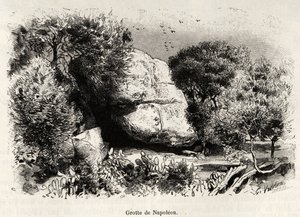 La grotta di Napoleone, dove Napoleone Bonaparte (1769-1821) amava rifugiarsi da bambino per studiare e meditare (incisione) da Gaston Vuillier