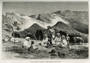 La nezla (parente) della mia guida. Incisione di G.Vuillier, per illustrare il Sahara algerino, di V.Largeau, nel 1874-1878, pubblicata in Le tour du monde, sotto la direzione di Edouard Charton (1807-1890) da Gaston Vuillier