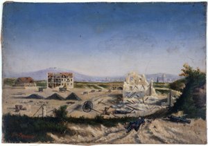 Le Fort de Vanves, durante la guerra del 1870, 1870 circa (olio su tela) da Gaston de Laperrière