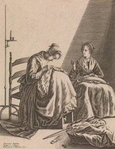 Due donne che cuciono, Tavola 1 da Cinque occupazioni femminili da Geertruydt Roghman