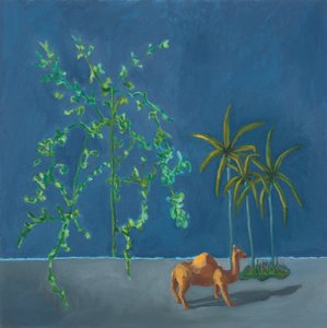 Cammello e due alberi, 2019 (olio su tavola) da Genevieve French
