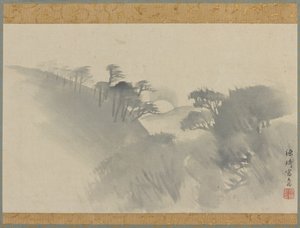 Paesaggio con collina, alberi e sorgere della luna, periodo Edo, 1747-1868