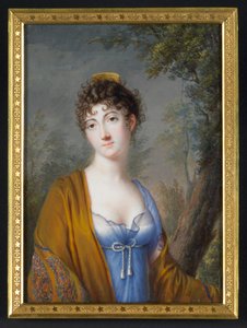 Dama in blu con scialle giallo