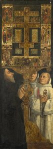 Cardinale Bessarione e due membri della Scuola della Carità in preghiera con il reliquiario di Bessarione