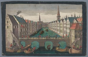 Veduta della Nikolaifleet di fronte alla Chiesa di San Nicola ad Amburgo (Prospect gegen St. Nicolai Kirche zu Hamburg)
