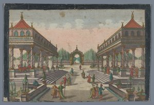 Veduta di una colonnata verso un giardino di cipressi a Costantinopoli da Georg Balthasar Probst (possibly)