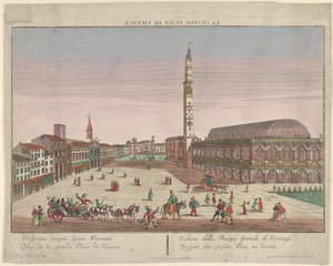 Veduta della Piazza dei Signori di Vicenza con carrozze trainate da cavalli e figure..., ca. 1750-1801 da Georg Balthasar Probst