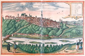 Znojmo (Moravia), Repubblica Ceca - in "Civitates Orbis Terrarum" di Georg Braun, Colonia 1617 da Georg Braun