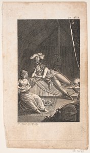 Illustrazione con una dama che suona il liuto per un gentiluomo in una tenda da Georg Christian Schule