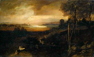 Paesaggio fluviale principale prima di un temporale