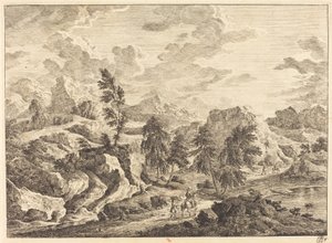 Paesaggio con il sole nascente e un cavaliere con attendente da Georg Eisenmann