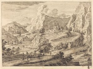 Paesaggio montuoso con figure e un monastero da Georg Eisenmann