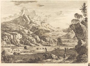 Paesaggio fluviale montuoso con figure da Georg Eisenmann