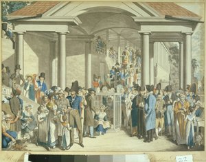 Comunità della salute alla fontana di Karlsbader, 1810 (disegno ad acquatinta) da Georg Emanuel Opitz
