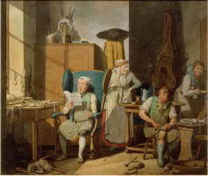 Famiglia di calzolai in bottega