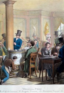Tavola di Parigi: vista del caffè du commerce: borghesi che parlano, giocano a domino. Litografia di George Emanuel Opitz, XIX secolo. Parigi, Museo Carnavalet