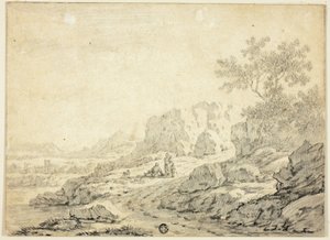 Paesaggio roccioso con figure e cane sul sentiero da Georg Friedrich Dietzsch