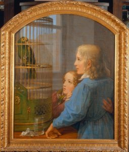 Due bambini davanti a una gabbia per pappagalli da Georg Friedrich Kersting