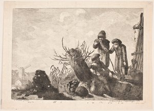 Tre contadini in un paesaggio