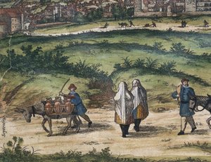 BRAUN, George (1541-1622). ORTELIUS, Abraham (1527-1598). HOGENBERG, Franz (1535-1590). Civitatis Orbis Terrarum (Theatrum orbis terrarum). 1572-1617. Granada (1572). Dettaglio sinistro. Volume I. Incisione. SPAGNA. CASTIGLIA E LEON. Salamanca. Università  da Georg Hogenberg Franz (1535 90) & Ortelius Abraham (1527 98) Braun
