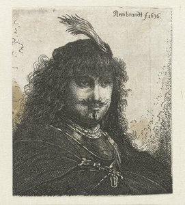 Autoritratto (?) con cappello piumato e sciabola abbassata