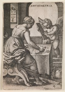 Arithmetria, dalla serie "Le arti liberali", 1541 circa (incisione) da Georg Pencz