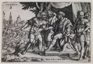 Cloelia e il re etrusco Porsenna, 1536-37 circa (incisione) da Georg Pencz