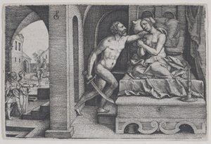 Tarquinio violenta Lucrezia, da Scene della storia romana da Georg Pencz