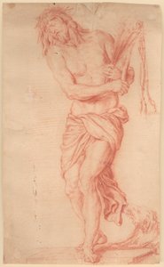 Ecce Homo. Cristo sofferente in piedi con frusta e corona di spine sulla testa da Georg Petel