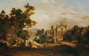 Paesaggio italiano con pellegrini da Georg Petzolt