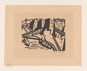 Barche su un molo in città da Georg Schrimpf (signed by artist)