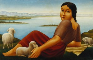 Ragazza con pecore; Madchen mit Schafen, 1923 da Georg Schrimpf