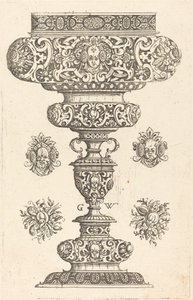 Calice, bordo decorato con maschera e bouquet di frutta da Georg Wechter I