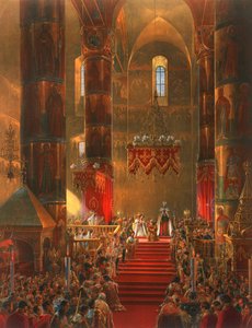 Il Metropolita si genuflette alla cerimonia di incoronazione dello Zar Alessandro II, Mosca, 1856