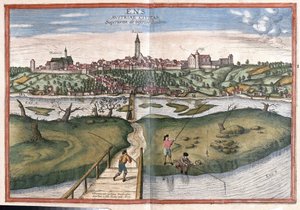 Enns, Austria (incisione) da Georg Braun and Hogenberg Franz