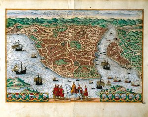 Veduta prospettica della città di Costantinopoli da Georg Braun and Hogenberg Franz