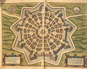 Mappa di Palmanova, incisione da Civitates Orbis Terrarum da Georg Braun and Hogenberg Franz