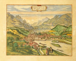 Mappa di Innsbruck da Civitates Orbis Terrarum di Georg Braun da Georg Braun and Hogenberg Franz
