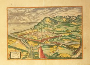 Mappa di Pesaro da Civitates Orbis Terrarum da Georg Braun and Hogenberg Franz