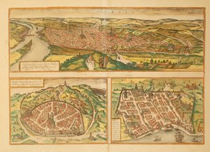 Mappa di Rouen, Nimes e Bordeaux da Civitates Orbis Terrarum di Georg Braun