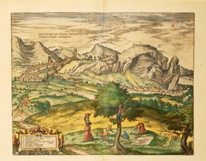 Mappa di Terracina, regione Lazio dal Civitates Orbis Terrarum di Georg Braun