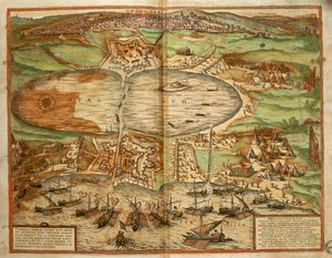 Mappa di Tunisi, Tunisia, dal Civitates Orbis Terrarum di Georg Braun e Franz Hogenberg, incisione da Georg Braun and Hogenberg Franz