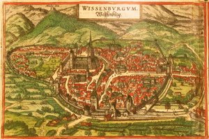 Wissembourg, Castello Bianco, Alsazia da Georg and Hogenberg Franz (1535 90) Braun