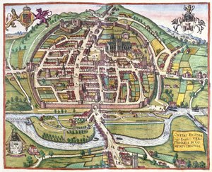 Exeter, Inghilterra da Georg Braun and Hogenberg Franz