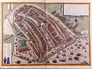 Mappa di Amsterdam. Atlante di Braun e Hogenberg. Amsterdam 1588 da Georg Braun and Hogenberg Franz